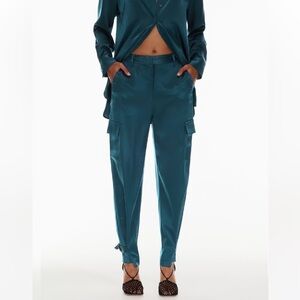 Aritzia Babaton NWOT Teal High Waisted Satin Cargo Pants (Size 4)